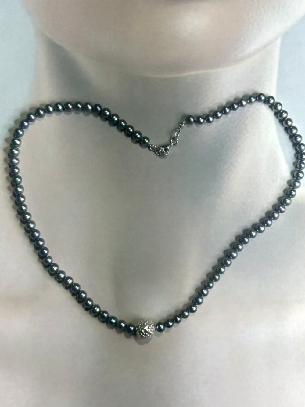 Black Freshwater Pearl with Silver Bead Necklace